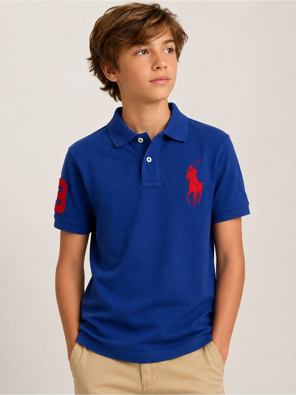 Polo Ralph Lauren Big Pony Mesh Polo Shirt Youth L 14-16 Blue Red 100% Cotton